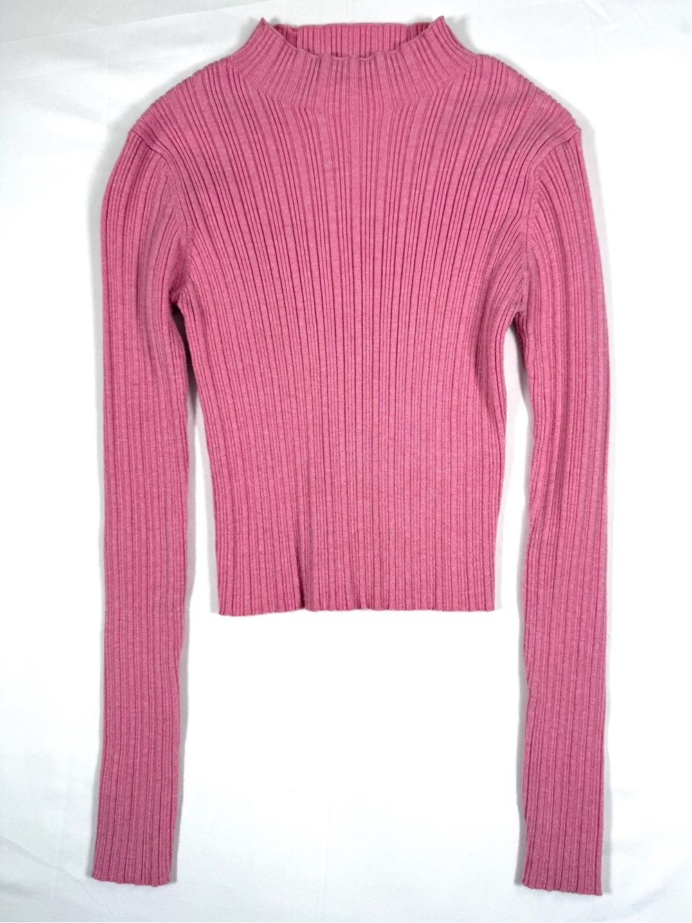 ZARA Women’s Pink Ribbed Mock Neck Long Sleeve Sweater Top Y2K Minimalist 13-14